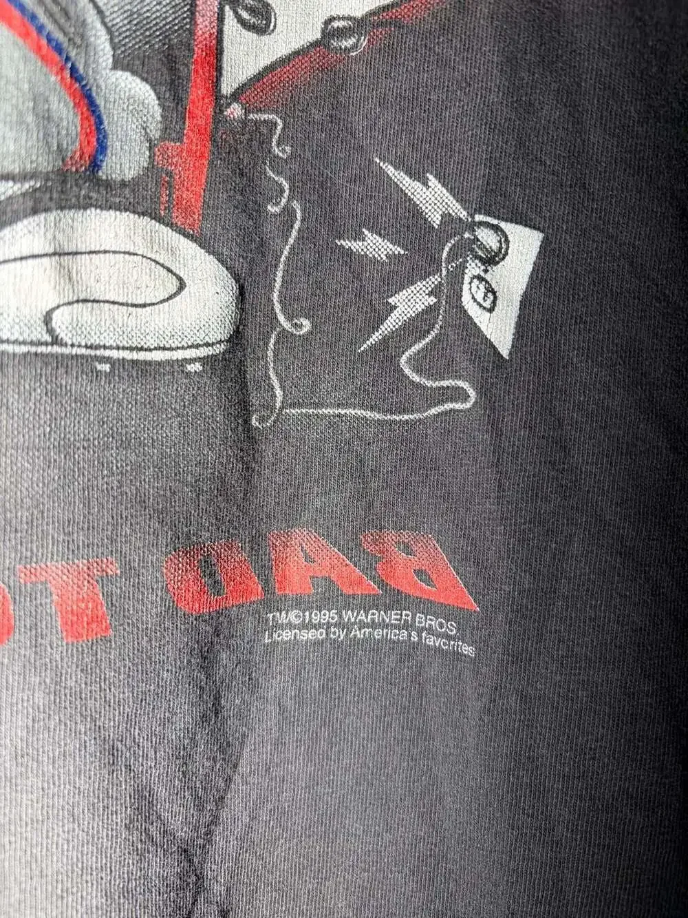Vintage 1995 New England Patriots Taz 'Bad To The Bone' Double Sided T-Shirt - Picture 5 of 9
